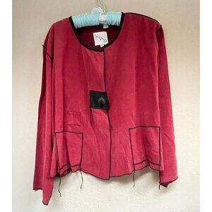 XIAO Womens Scoop Neck Tencel Shirt Blouse Top Small Red Long Sleeve Art to Wear